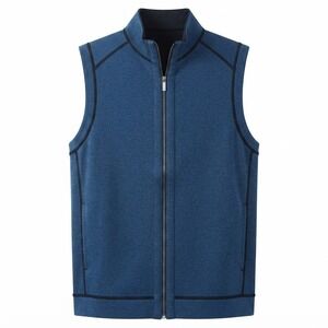 Tommy Bahama Mens Reversible Full Zip Vest Blue Black Heathered Large